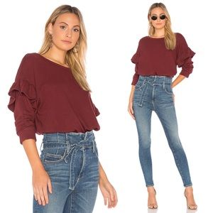 CURRENT ELLIOTT The Ruffle Crewneck Sweatshirt in Cabernet Red